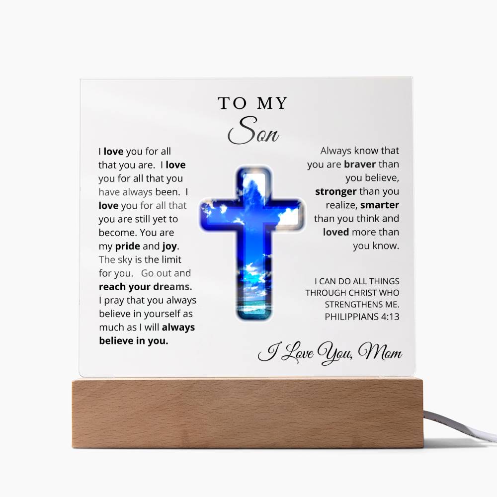 To My Son From Mom, Acrylic Plaque - LED Nightlight - I Believe in You