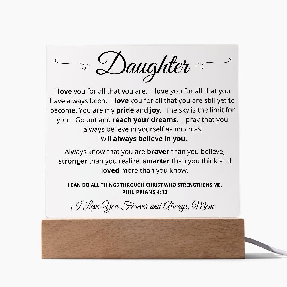 Gift for Daughter from Mom | I Believe in You | Acrylic Plaque with LED base