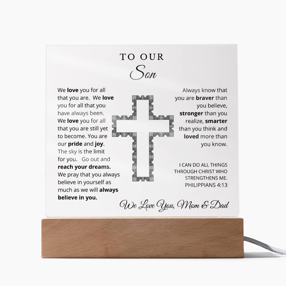 To Our Son - We Believe in You -  Printed Square Acrylic Plaque