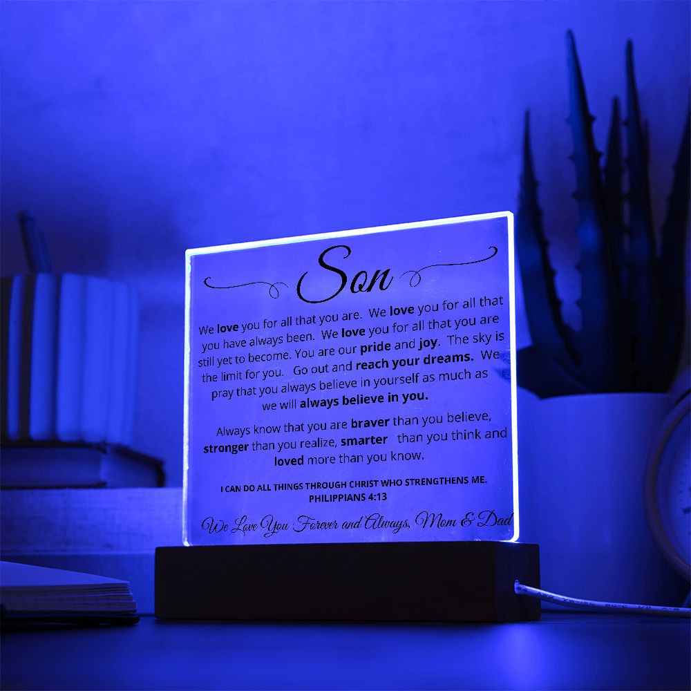 Gift for Son | We Believe in You | Acrylic Plaque with LED ,ight in base