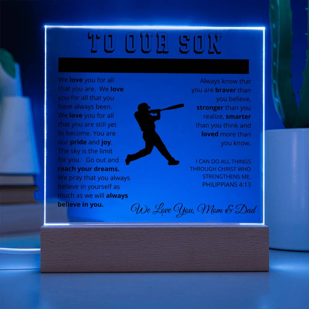 To Our Son - We Believe in You - Printed Acrylic Sign - Baseball  Player