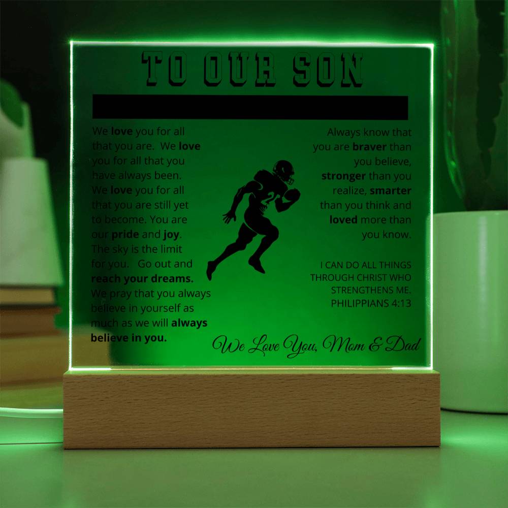 To Our Son - We Believe in You - Printed Acrylic Sign - Football