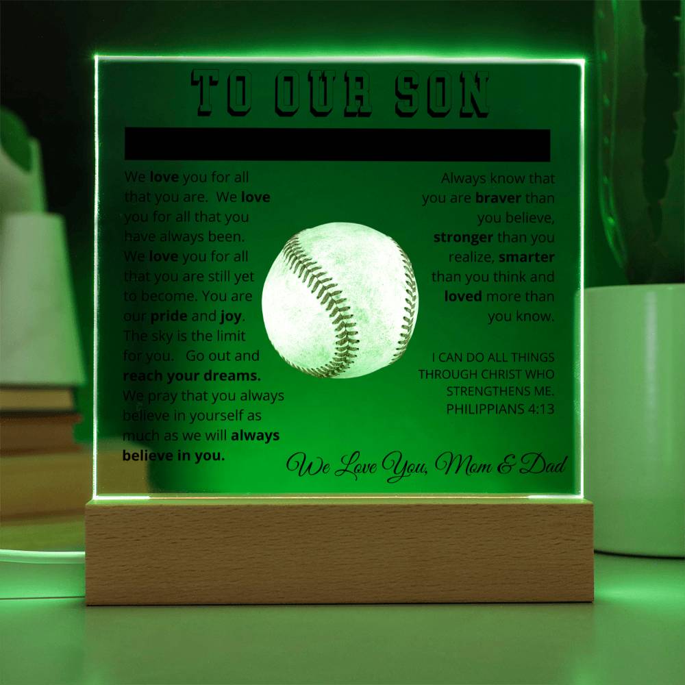 To Our Son - We Believe in You - Printed Acrylic Sign - Baseball