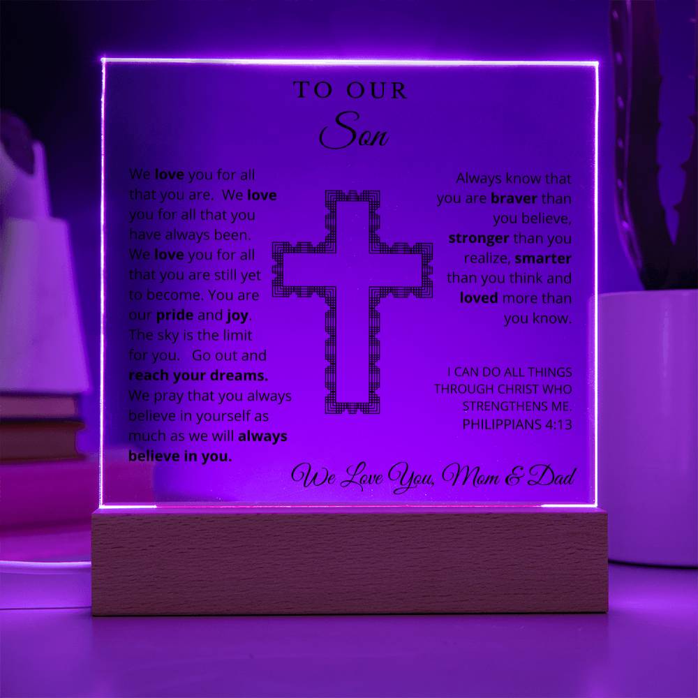 To Our Son - We Believe in You -  Printed Square Acrylic Plaque