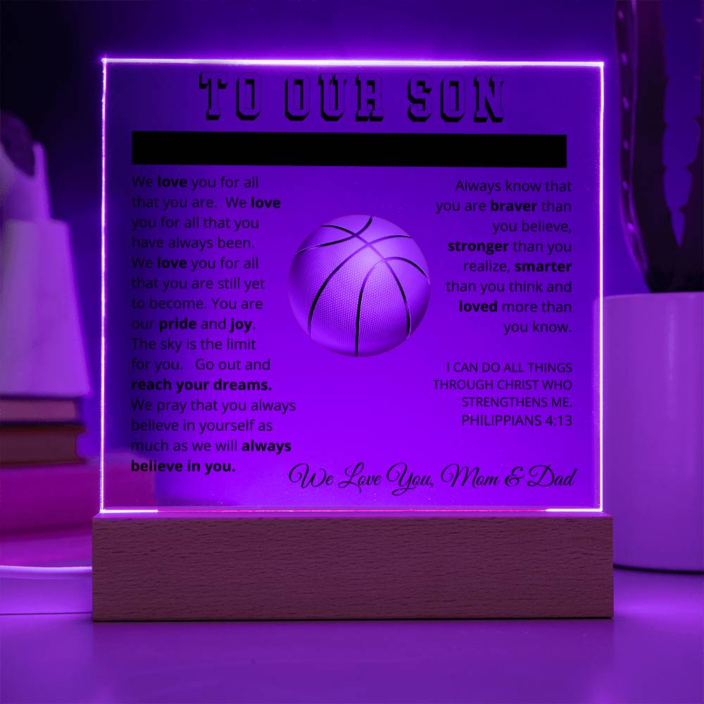 To Our Son - We Believe in You - Printed Acrylic Sign - Basketball