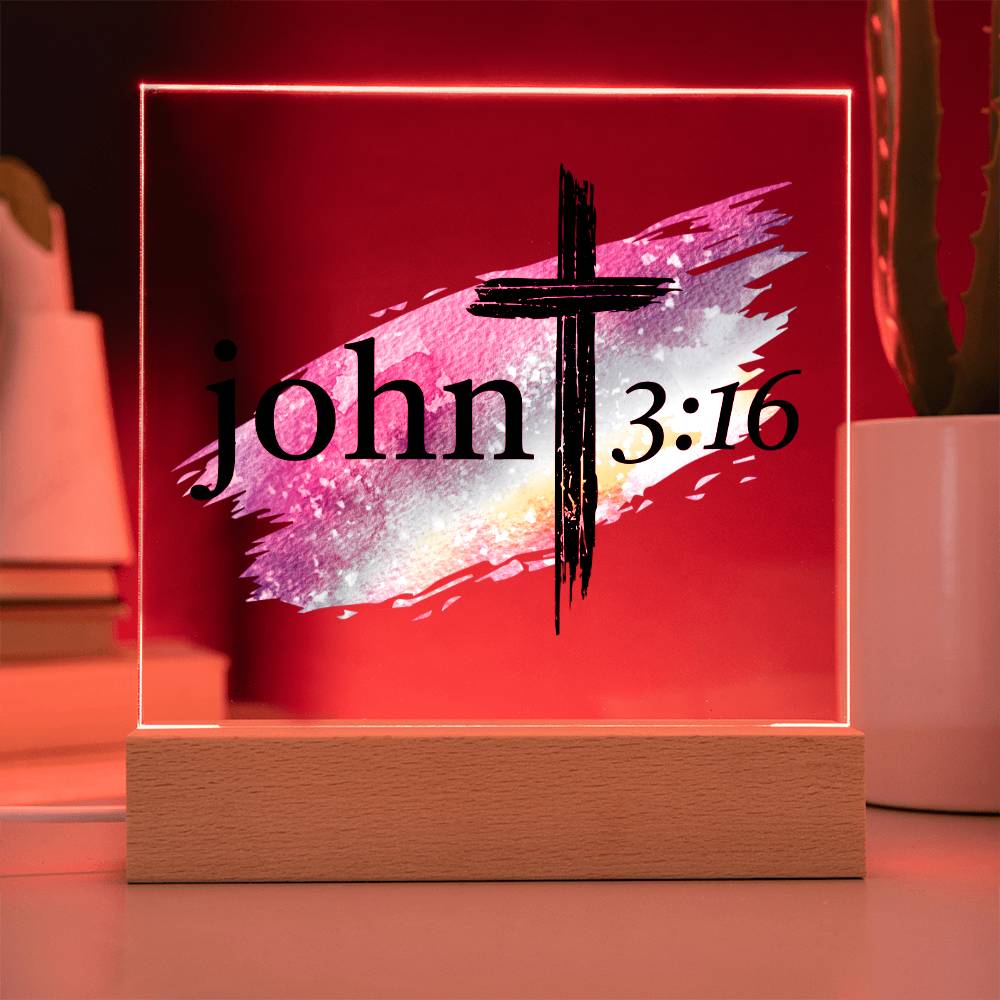 Printed Square Acrylic LED Night Light - John 3:16