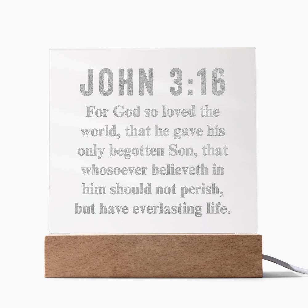 John  3:16 - Engraved Acrylic Plaque - LED Night Light