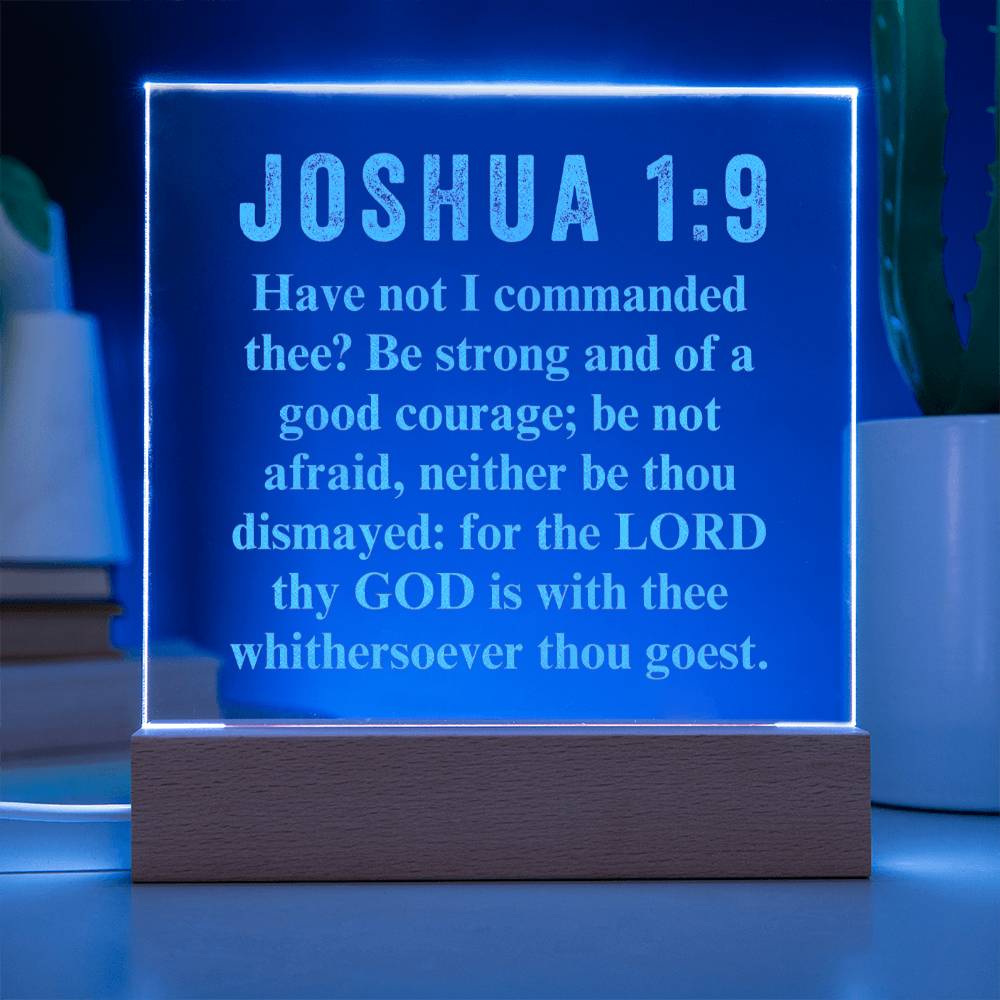God is With You Joshua 1:9 - Engraved Acrylic Plaque - LED Night Light