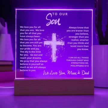Engraved Acrylic Plaque - To Our Son - We Believe in You
