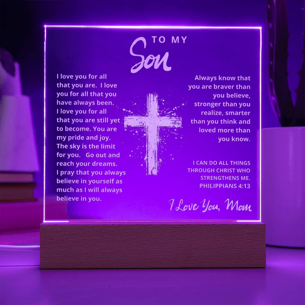 Engraved Acrylic Plaque - To My Son love Mom  - I Believe in You