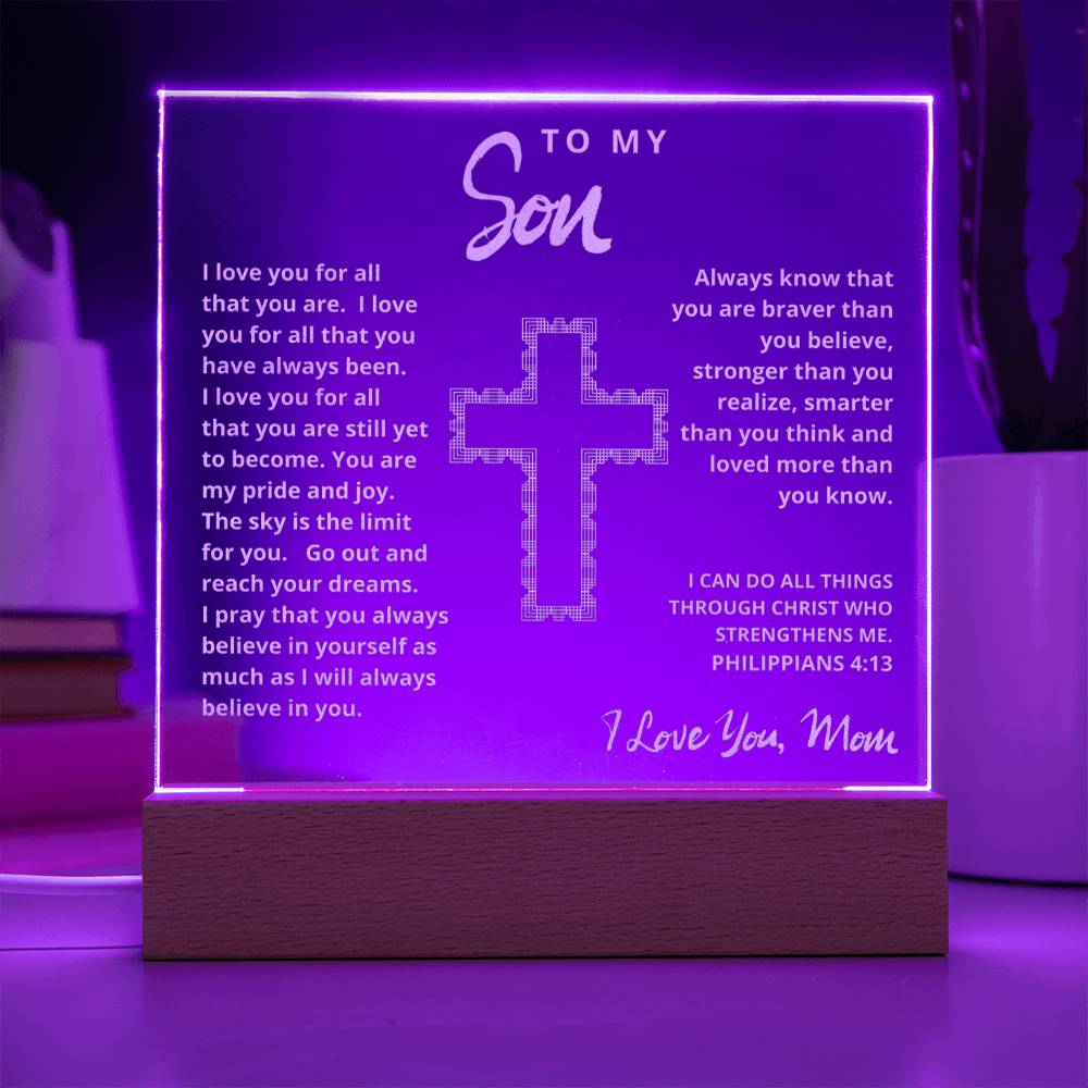 Engraved Acrylic Plaque - To My Son love Mom  - I Believe in You