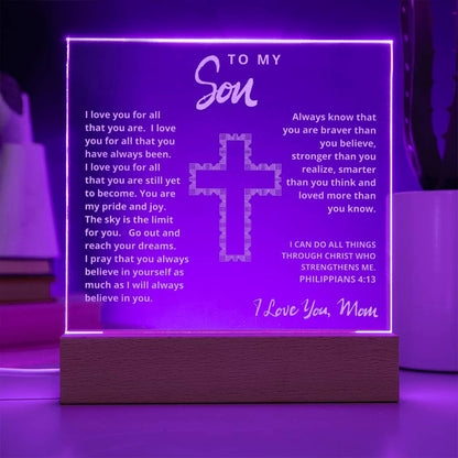 Engraved Acrylic Plaque - To My Son love Mom  - I Believe in You