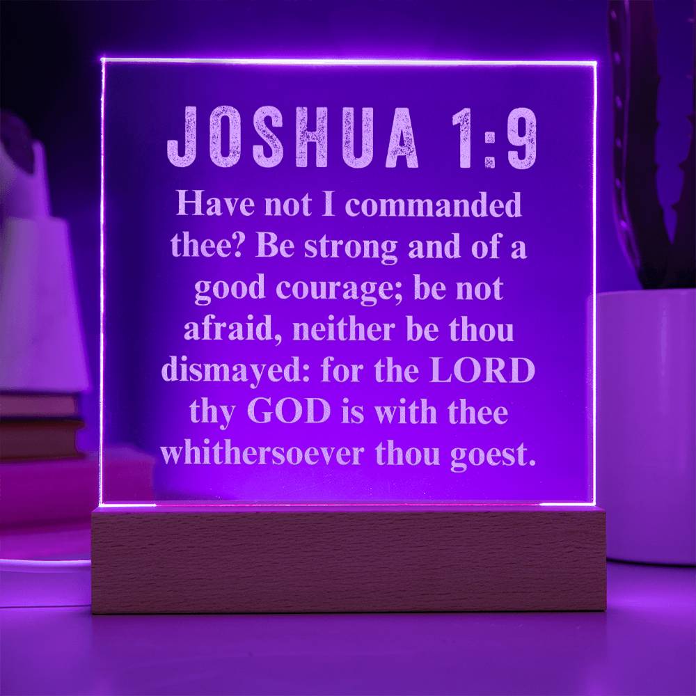 God is With You Joshua 1:9 - Engraved Acrylic Plaque - LED Night Light