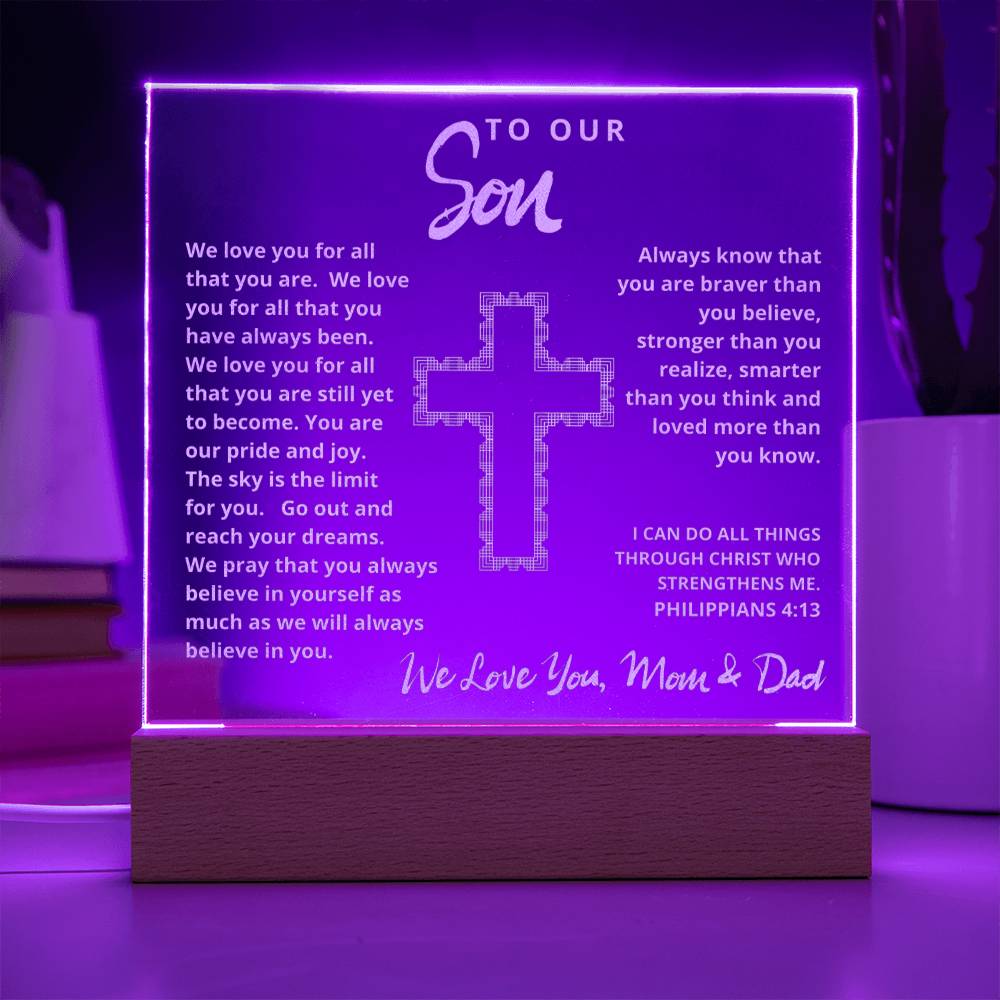 Engraved Acrylic Plaque - To Our Son - We Believe in You