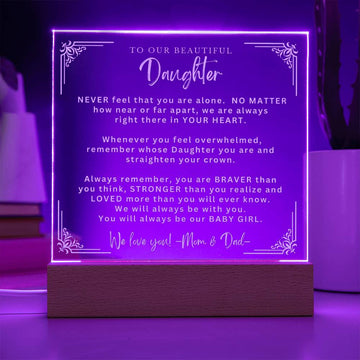 To My Beautiful Daughter from Mom and Dad- Engraved Acrylic Plaque - Always Remember