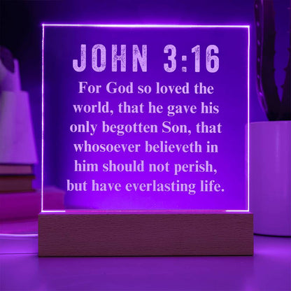John  3:16 - Engraved Acrylic Plaque - LED Night Light