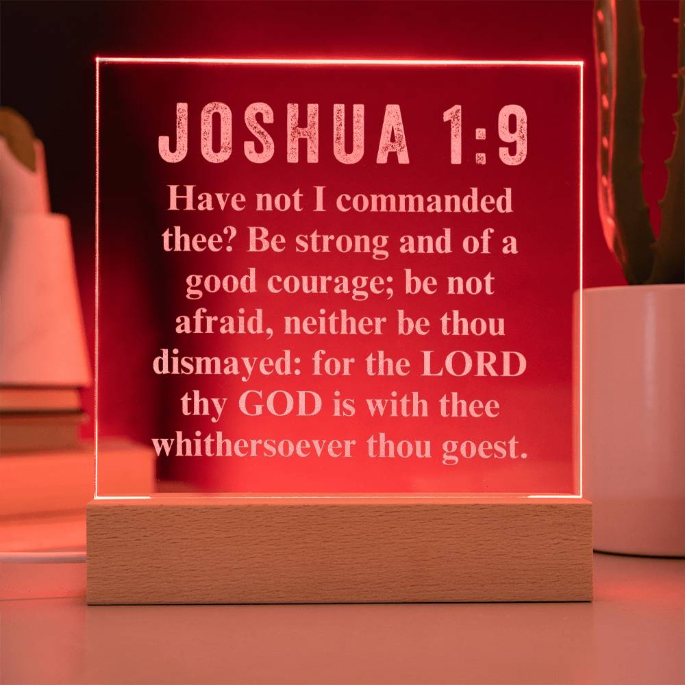 God is With You Joshua 1:9 - Engraved Acrylic Plaque - LED Night Light