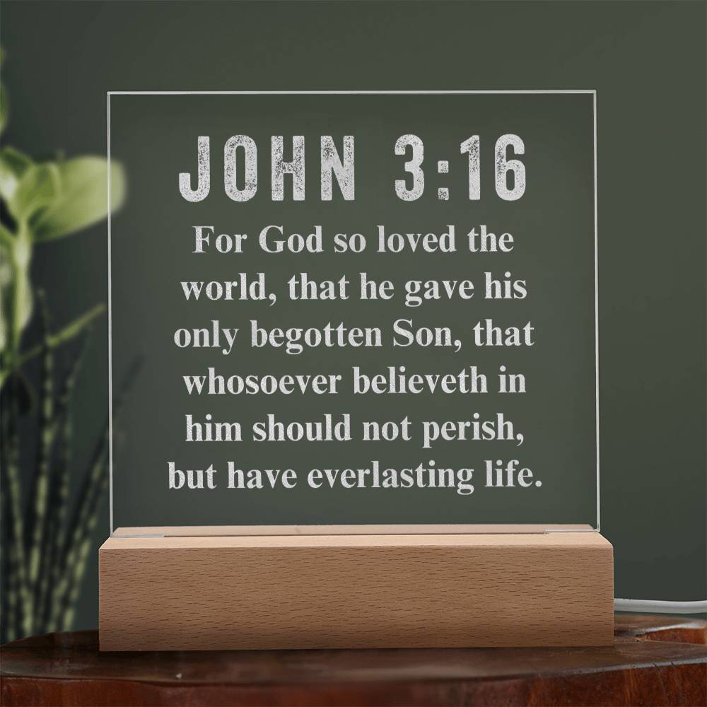 John  3:16 - Engraved Acrylic Plaque - LED Night Light