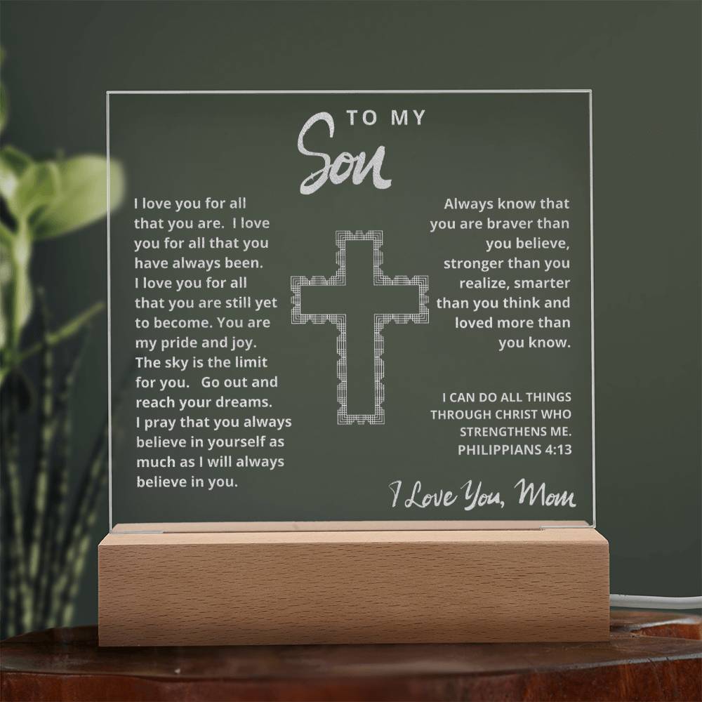 Engraved Acrylic Plaque - To My Son love Mom  - I Believe in You