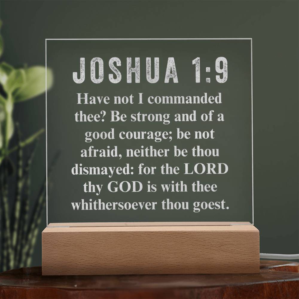 God is With You Joshua 1:9 - Engraved Acrylic Plaque - LED Night Light