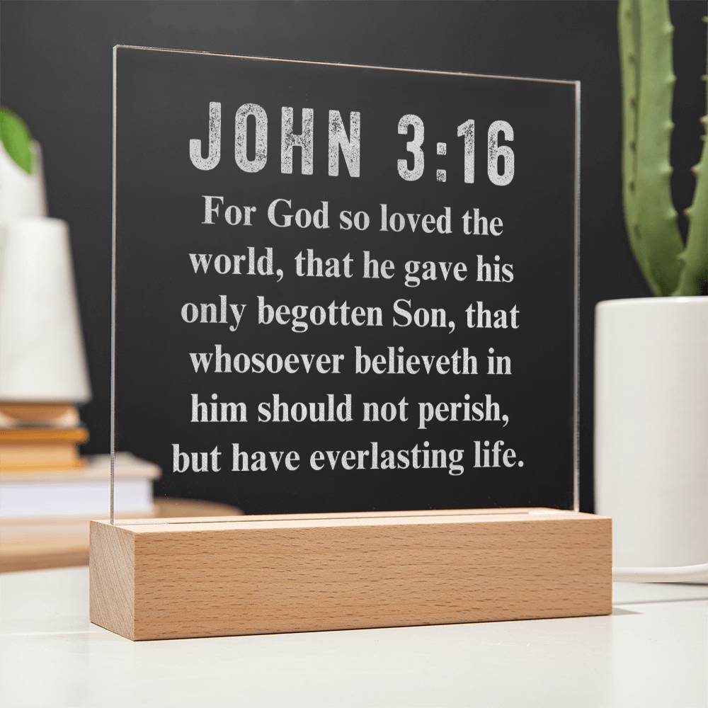 John  3:16 - Engraved Acrylic Plaque - LED Night Light