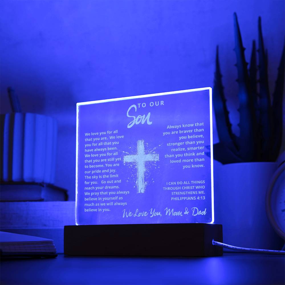 Engraved Acrylic Plaque - To Our Son - We Believe in You