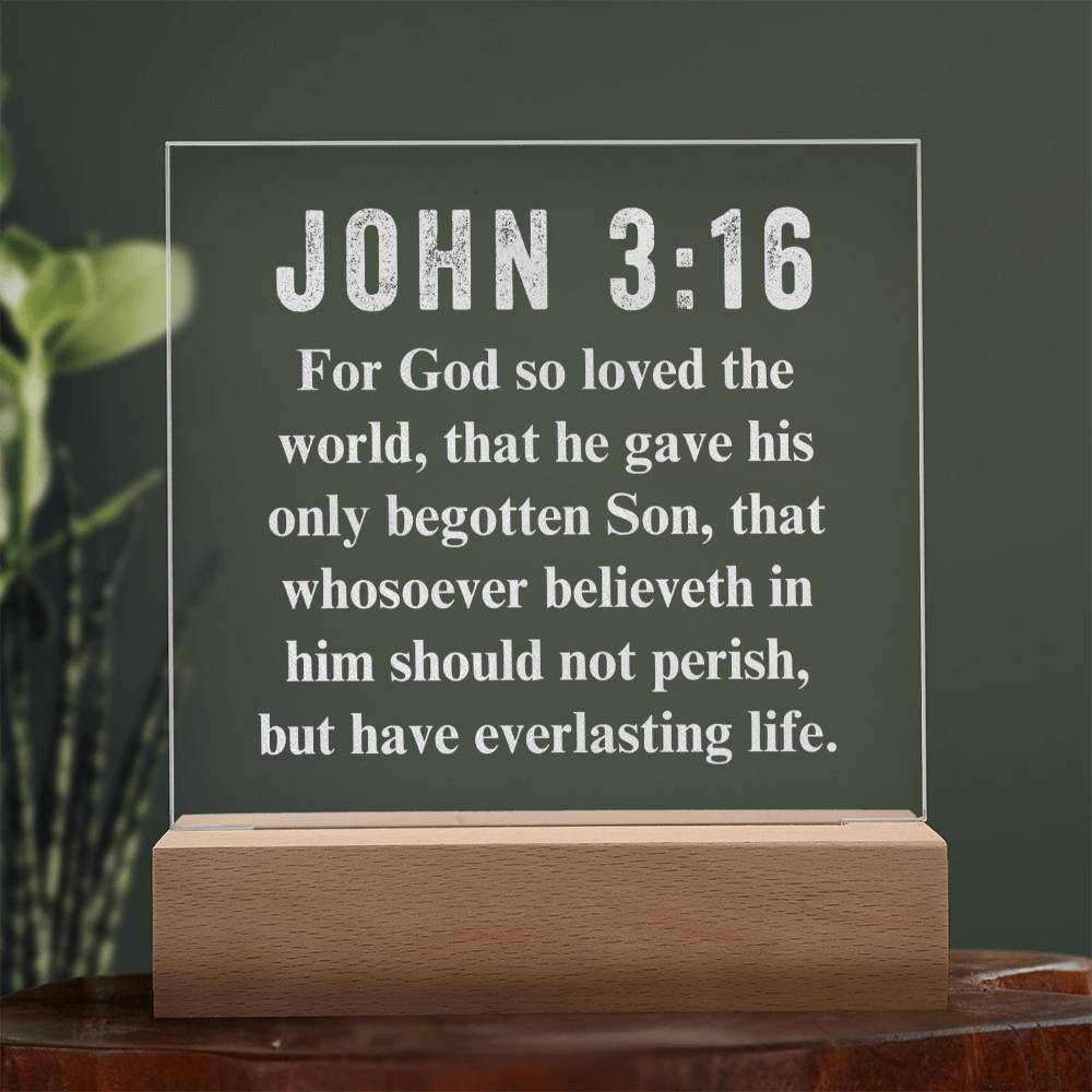 John  3:16 - Engraved Acrylic Plaque - LED Night Light