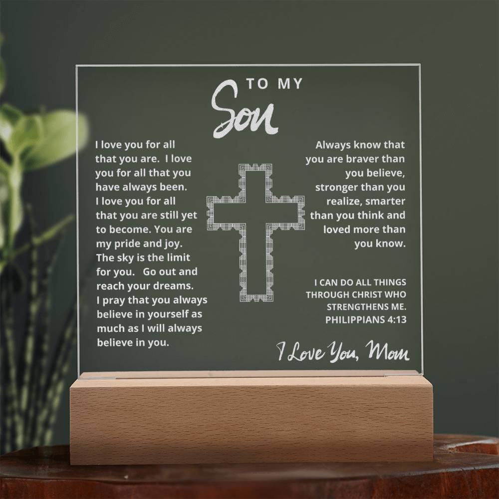 Engraved Acrylic Plaque - To My Son love Mom  - I Believe in You