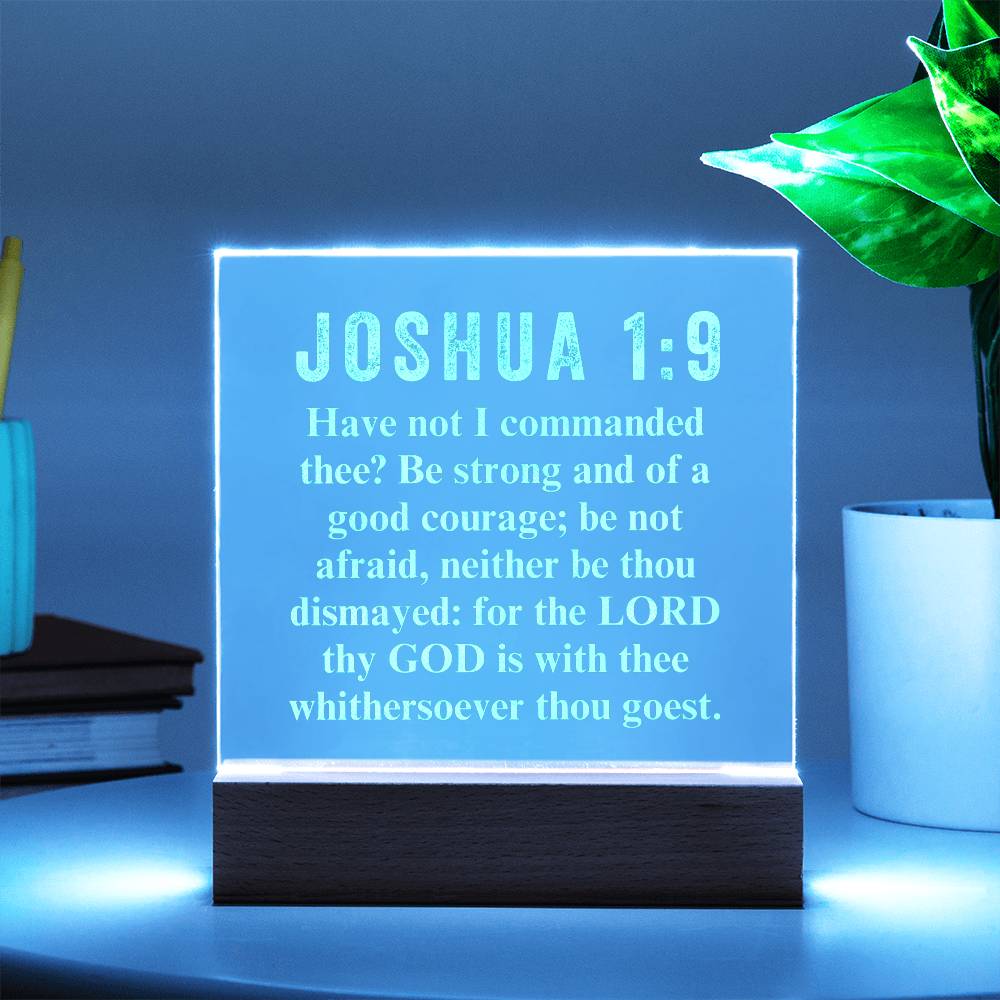 God is With You Joshua 1:9 - Engraved Acrylic Plaque - LED Night Light