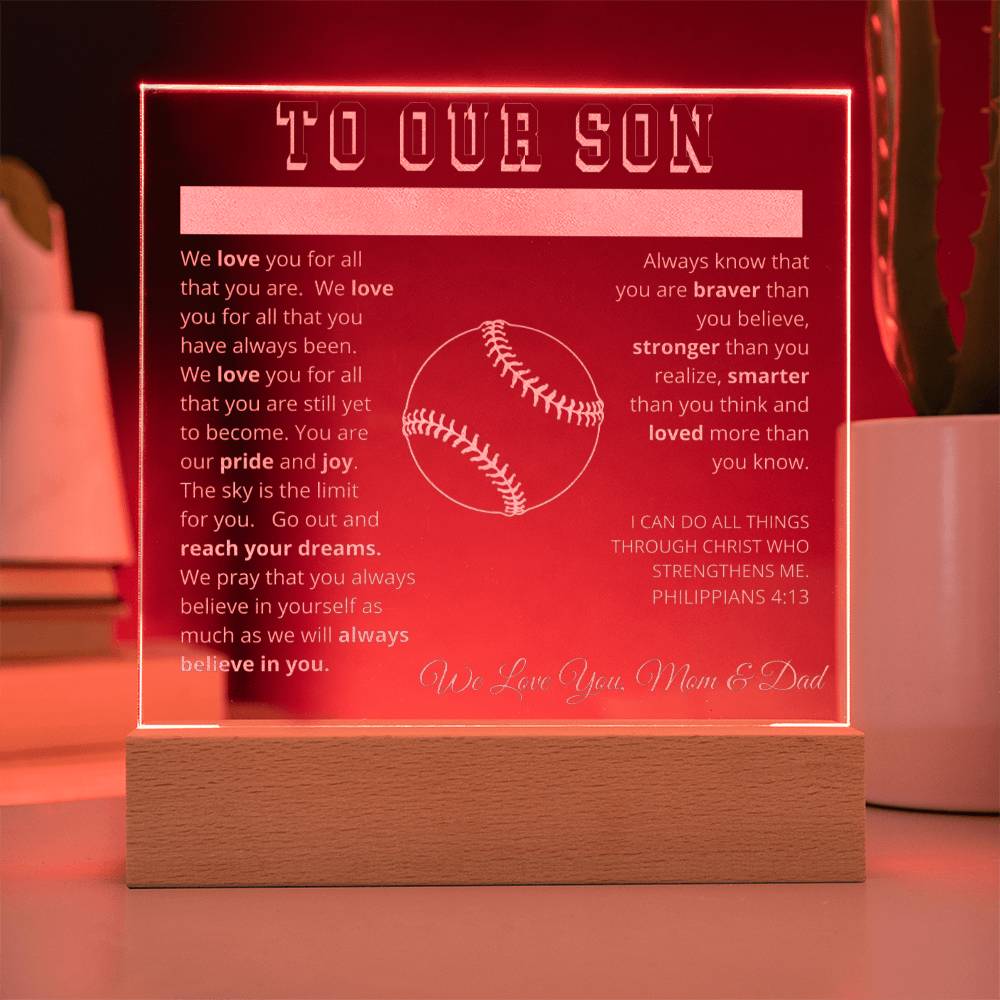 To Our Son - We Believe in You - Engraved Acrylic Plaque