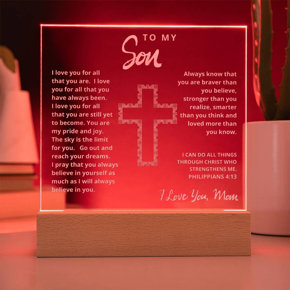 Engraved Acrylic Plaque - To My Son love Mom  - I Believe in You