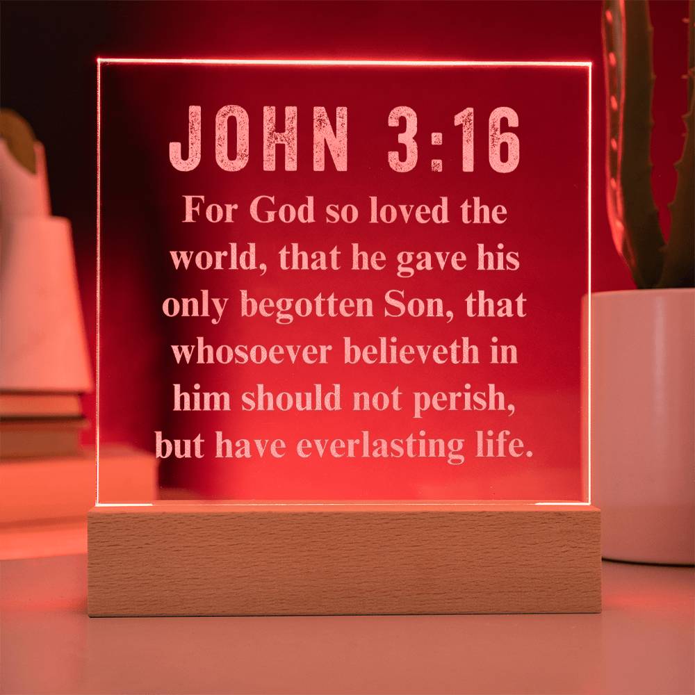 John  3:16 - Engraved Acrylic Plaque - LED Night Light