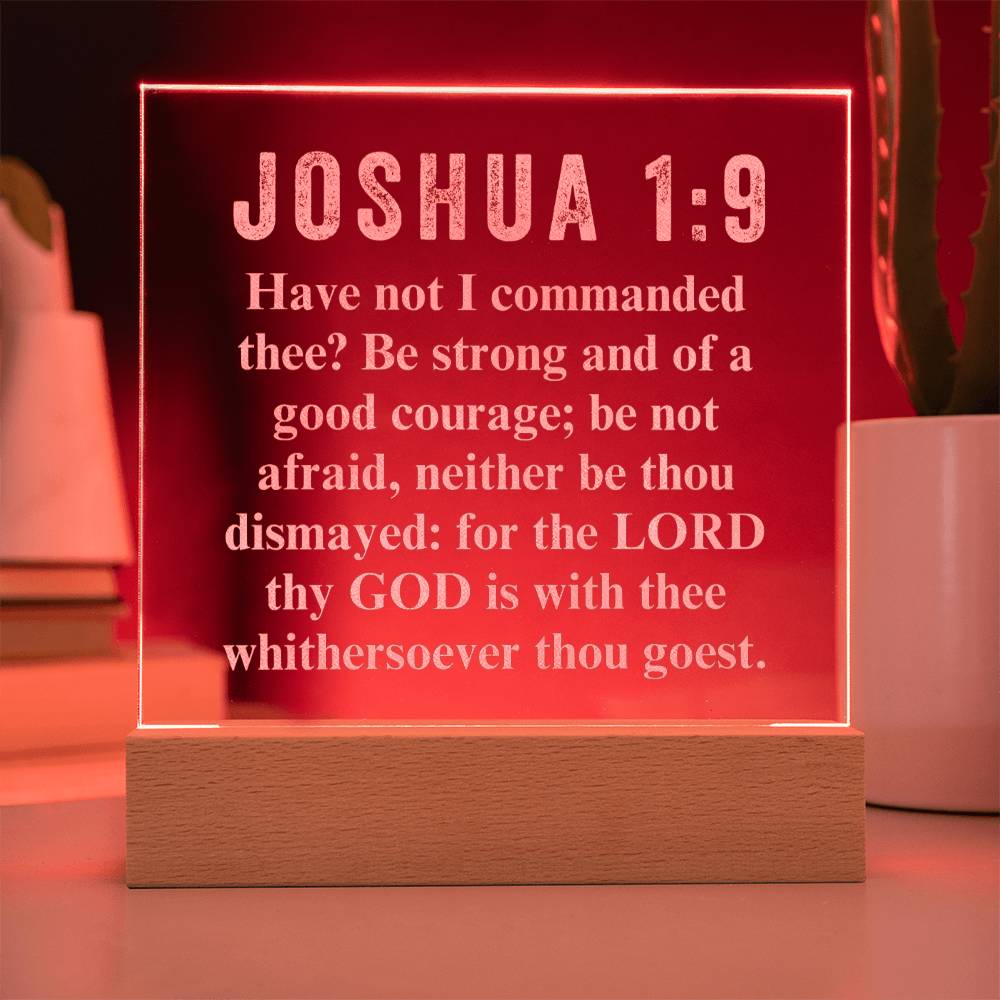 God is With You Joshua 1:9 - Engraved Acrylic Plaque - LED Night Light