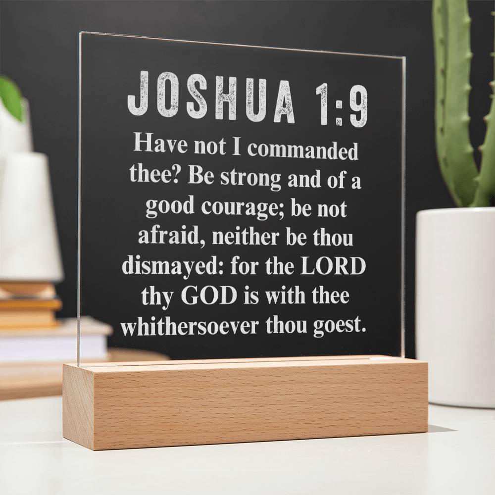 God is With You Joshua 1:9 - Engraved Acrylic Plaque - LED Night Light