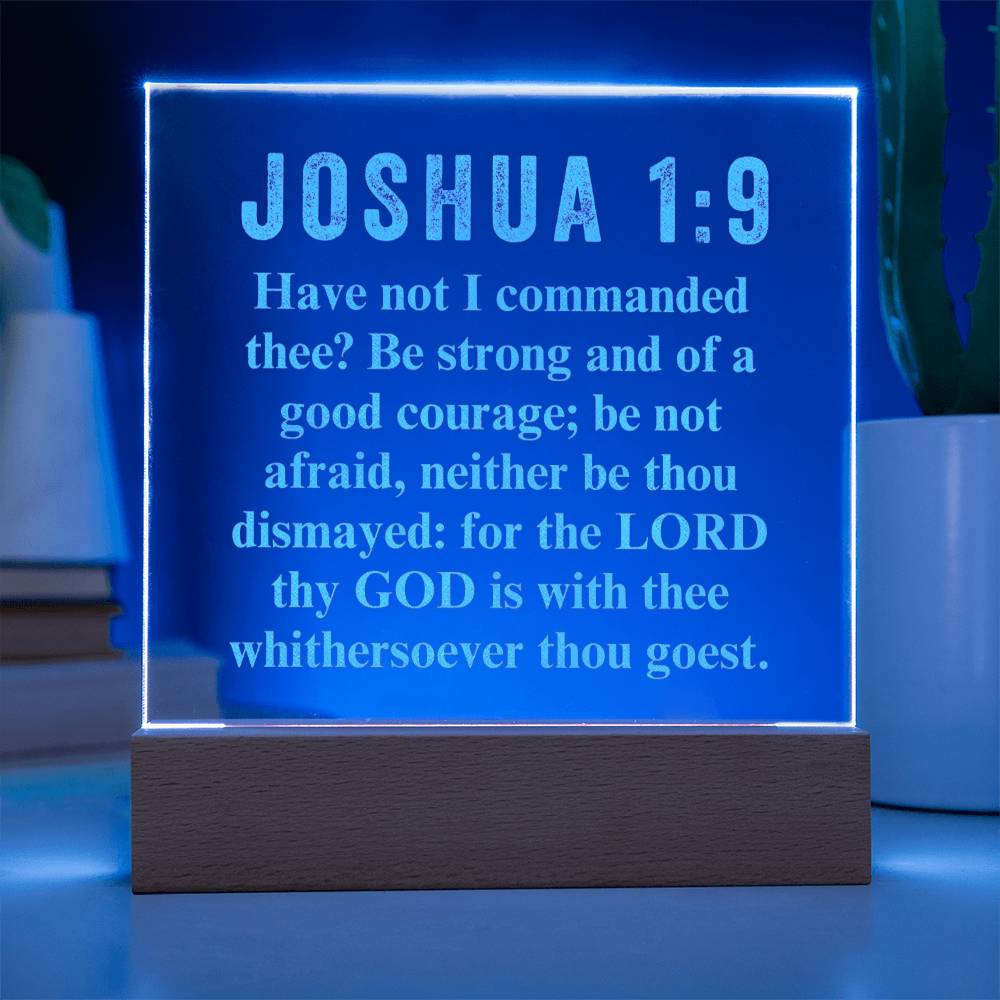 God is With You Joshua 1:9 - Engraved Acrylic Plaque - LED Night Light