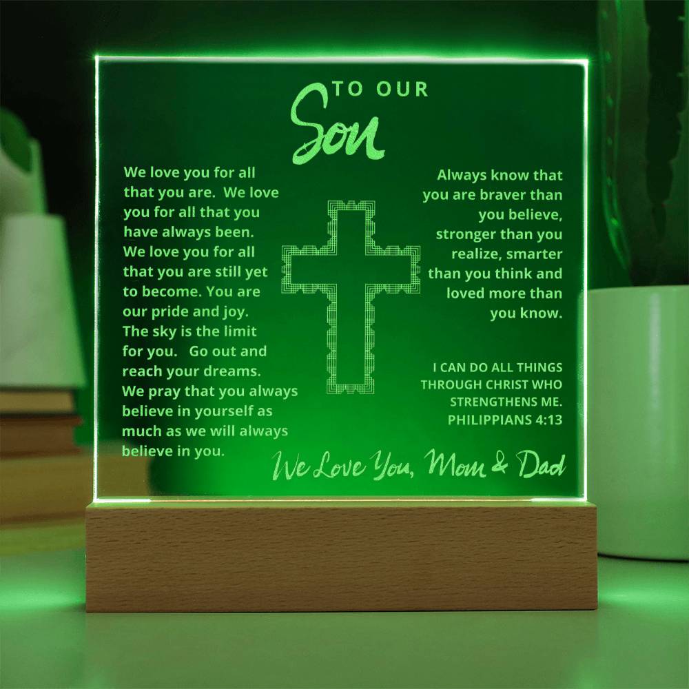 Engraved Acrylic Plaque - To Our Son - We Believe in You