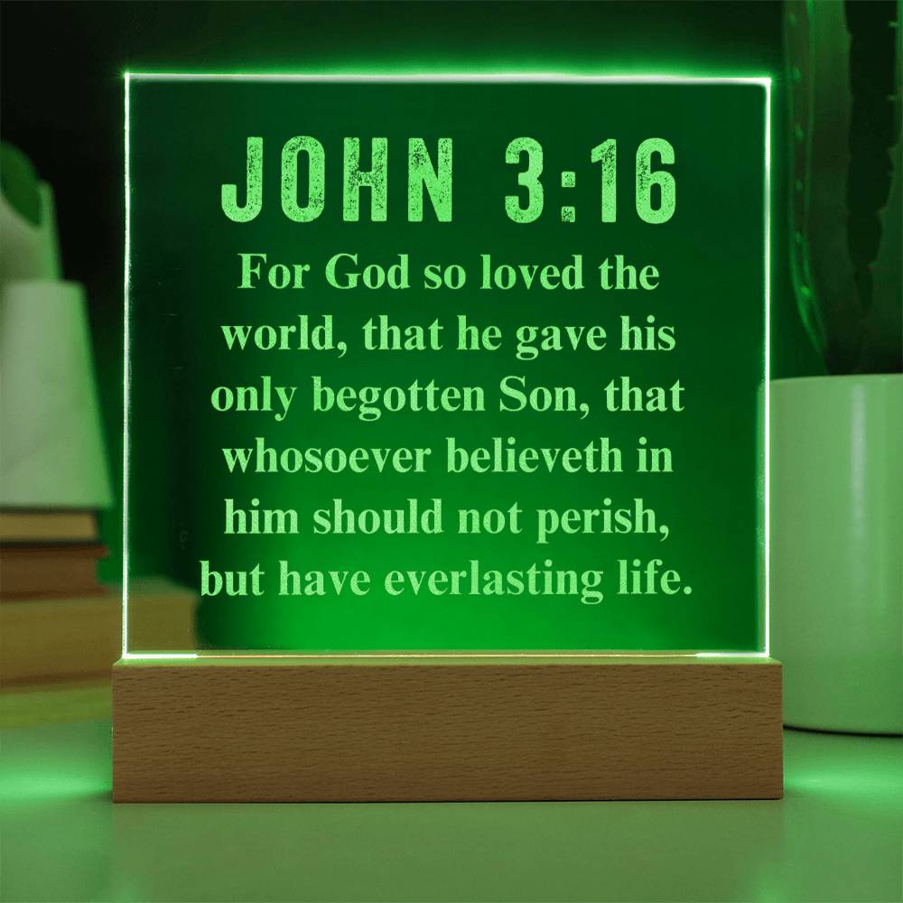 John  3:16 - Engraved Acrylic Plaque - LED Night Light