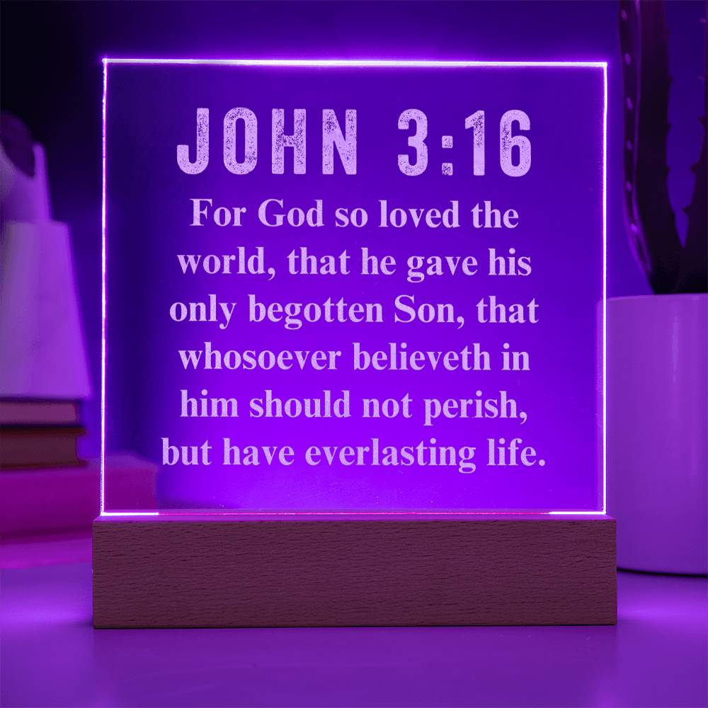 John  3:16 - Engraved Acrylic Plaque - LED Night Light