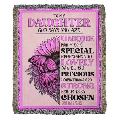 To  My  Daughter - God Says You Are - Cotton Yarn Woven Blanket - PINK