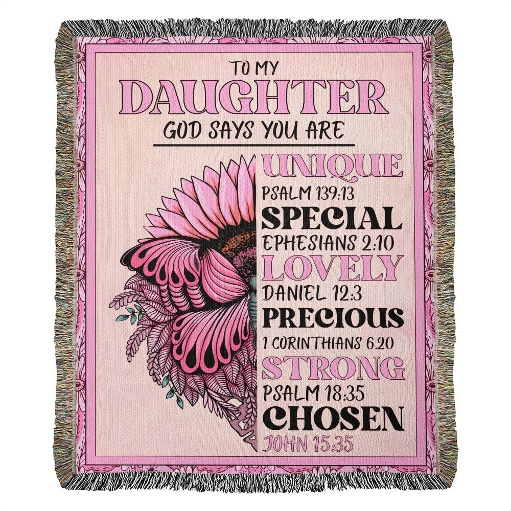 To My Daughter - God Says You Are - Cotton Yarn Woven Blanket - LIGHT PINK