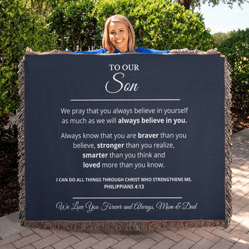 To Our Son - We Believe in You - Woven Blanket