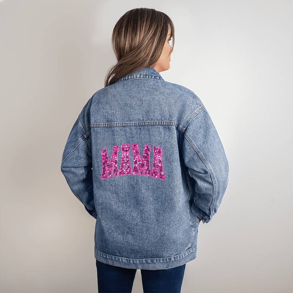 Mama Jacket - Pink Glitter Print - Denim Jacket