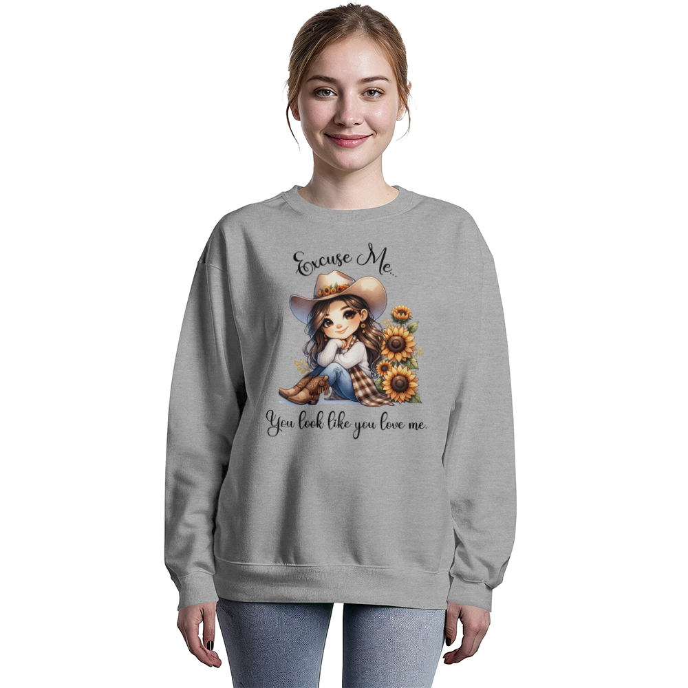 Excuse Me Sweatshirt - Cowgirl with Sunflowers