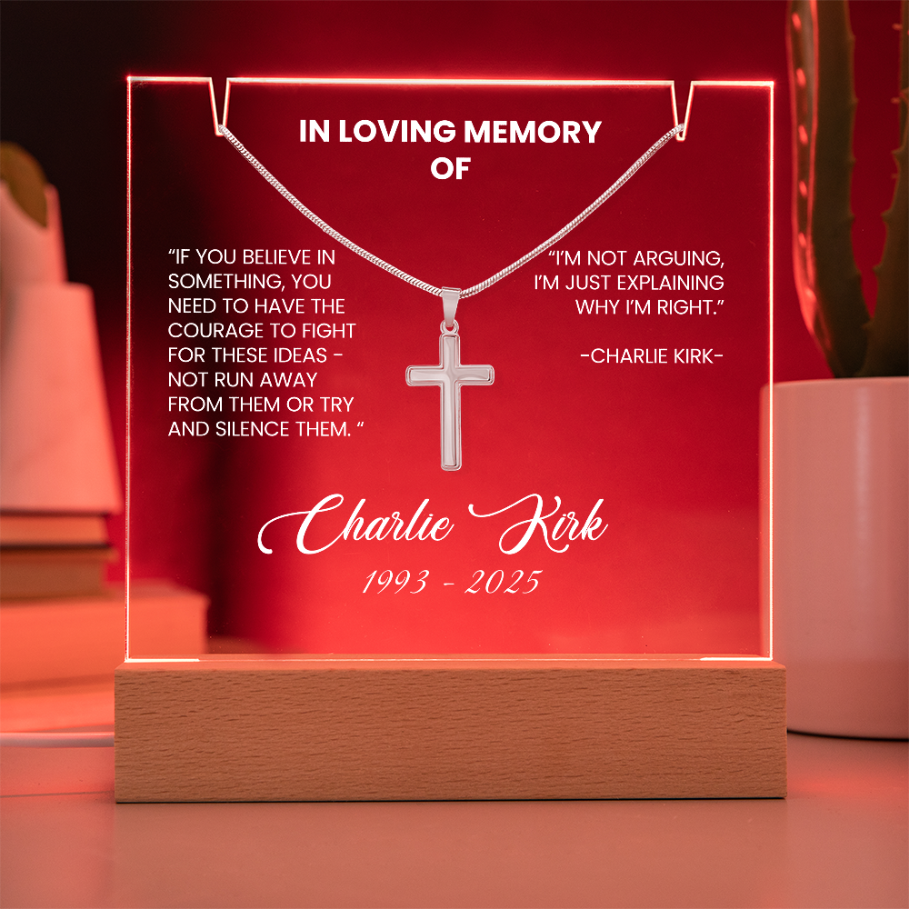 [Limited Edition] - Charlie Kirk Memorial Acrylic -and- Artisan Cross Necklace