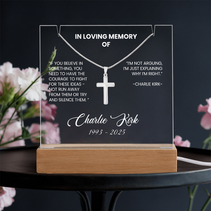 [Limited Edition] - Charlie Kirk Memorial Acrylic -and- Artisan Cross Necklace