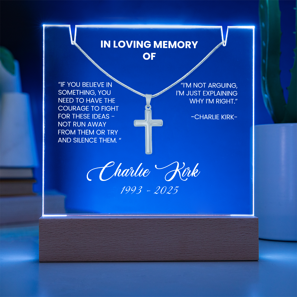 [Limited Edition] - Charlie Kirk Memorial Acrylic -and- Artisan Cross Necklace