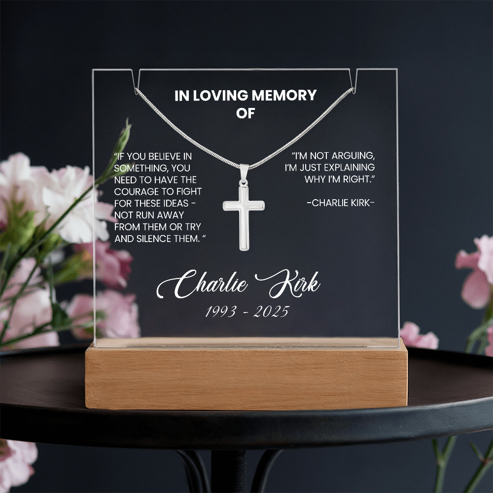 [Limited Edition] - Charlie Kirk Memorial Acrylic -and- Artisan Cross Necklace