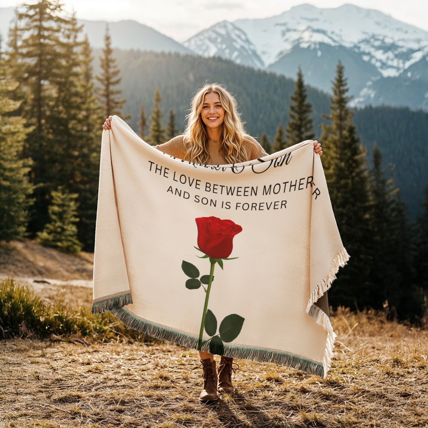 Mother and Son Printed Woven Blanket - Rose