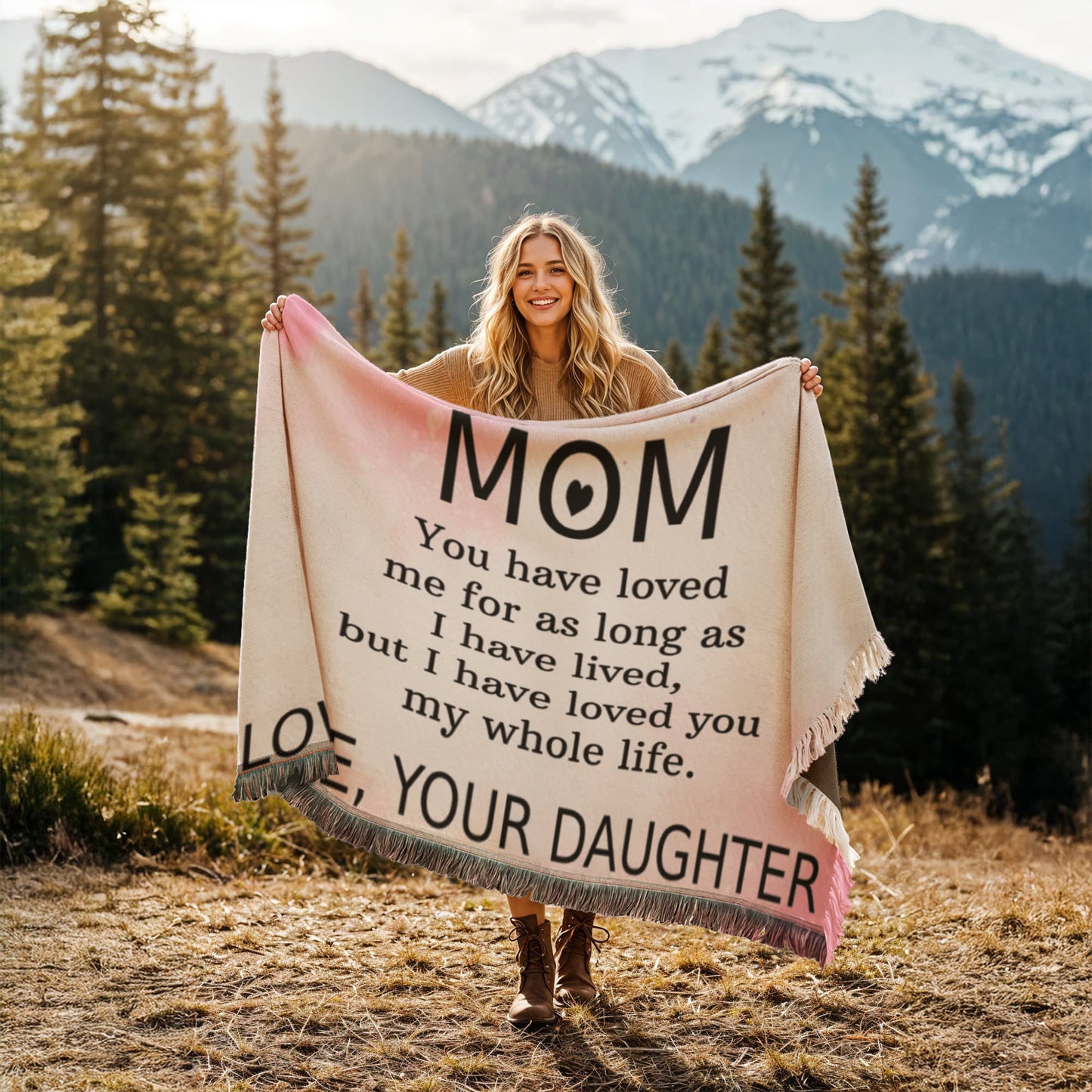 To Mom from Daughter - Printed Woven Blanket -Loved You My Whole Life