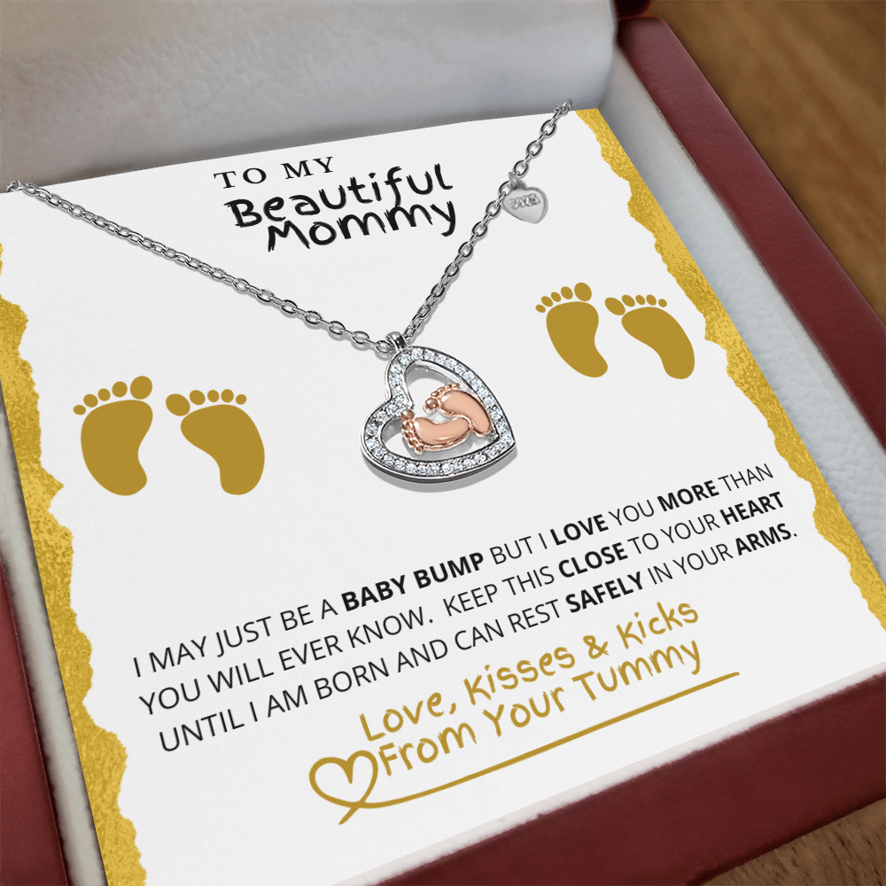 Baby Feet Heart Necklace And LED Gift Box Gift Set